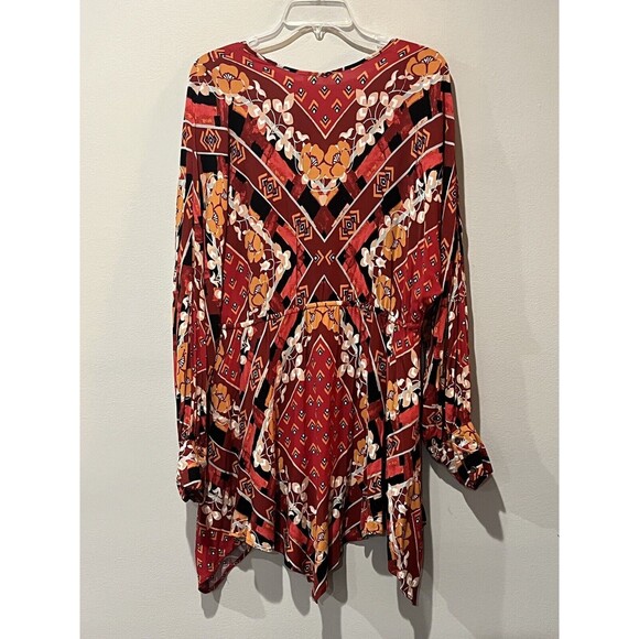 Free People Dress Women’s Large Ride to the Sunset Red Tunic Top Mini Hippie - Picture 4 of 10